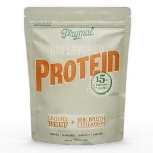 Prymal Unflavored Grass-fed Beef Bone Broth Protein Powder - Sugar-Free, Zero Grams of Sugar, Collagen Protein, 60 servings