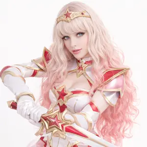 Synthetic Glueless WigWater Wavy With Bangs  Blonde Pink Ombre Heat Resistant For Y2K Girl Cosplay Costume Party Wear