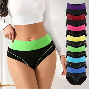 HOTCOM Women's Colorblock High Waist Panty Breathable Comfortable Knicker for Daily Wear Underwear All Seasons FallFreshness Soft Spandex Seamless High-Waisted Briefs - Fit - Activewear - Athletic