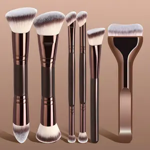 6-Piece Dual-Ended Makeup Brush Set, Two-In-One Multifunctional Foundation Contour Eyeshadow Blush Brushes, Premium Synthetic Hair Beauty Tools
