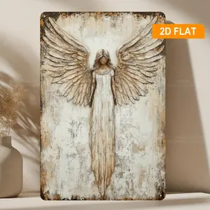 2D Flat - 1pc Guardian Angel Aluminum Wall Art Sign 8x12in (20x30cm) - Vintage Rustic Metal Decor with Ethereal Angel & Outstretched Wings, Spiritual Inspirational Art for Home, Classroom, Office, Anime & Fantasy Themes, Metal Wall Art
