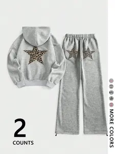 Y2K Star Print Hoodie & Leopard Pants Set, Street Style Fashion, Casual Trendy, Light, Women's Clothing