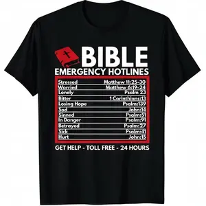 Tee Bible Emergency Numbers - Funny Christian Bible & Jesus T-Shirt-100% Cotton