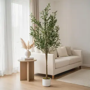 Olive Trees Artificial, Faux Olive Tree with White Planter,Artificial Plants with Realistic Leaves and Fruits for Home House Office Decor