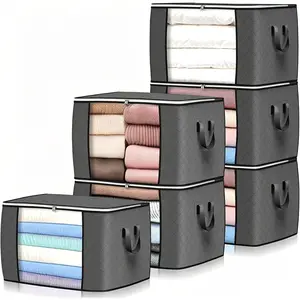 90 L Large Storage Bags 6 Pack Clothes Storage Bins with Lids, Foldable Blanket Storage Bags with Zippers, Clear Window and Reinforced Handles, Closet and Organization for for Clothing, Blanket, Comforters, Bed Sheets, Pillows and Toys