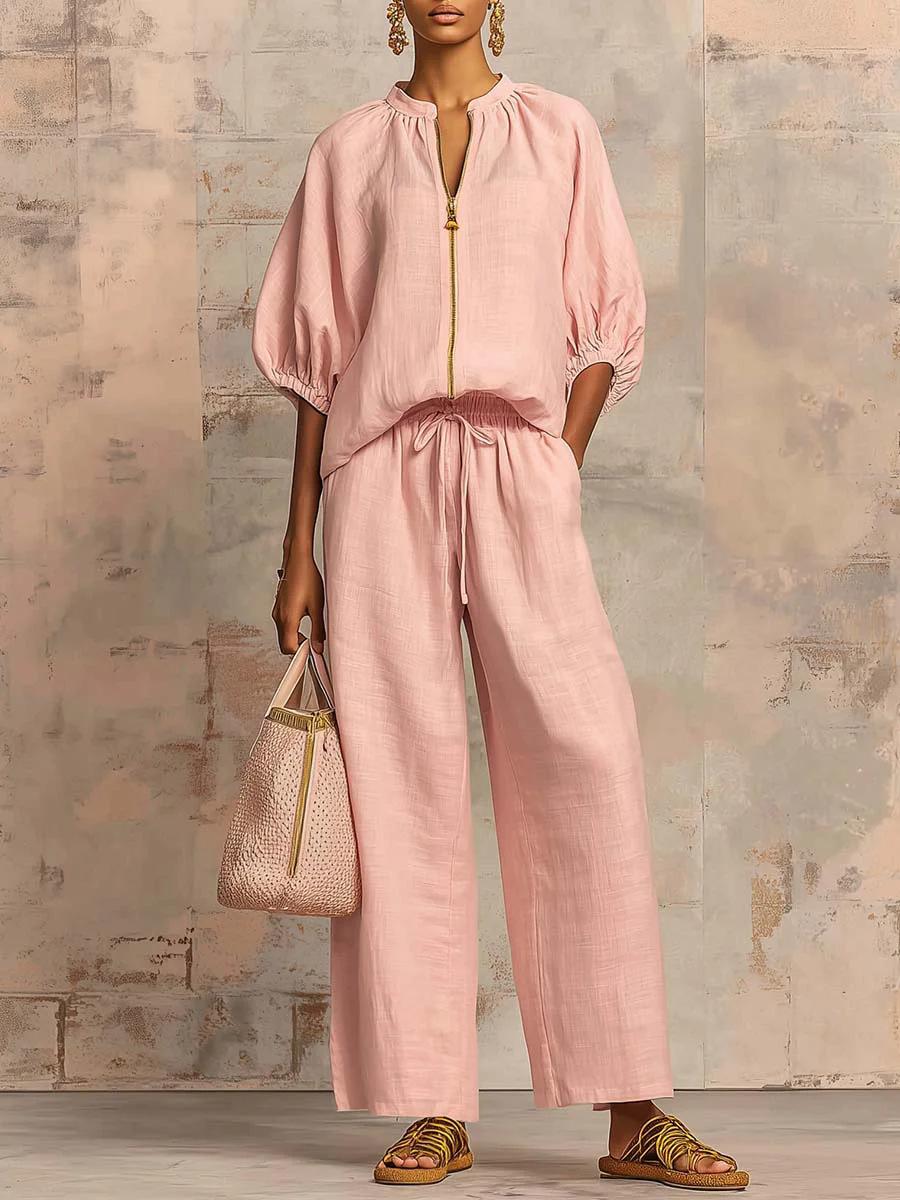 Women's Matching Lounge Set Quarter Zip Pullover Top Loose Wide Leg Pants 2 Piece Sweatsuit Casual Outfit Women's Matching Lounge Set Quarter Zip Pullover Top Loose Wide Leg Pants 2 Piece Sweatsuit Casual Outfit