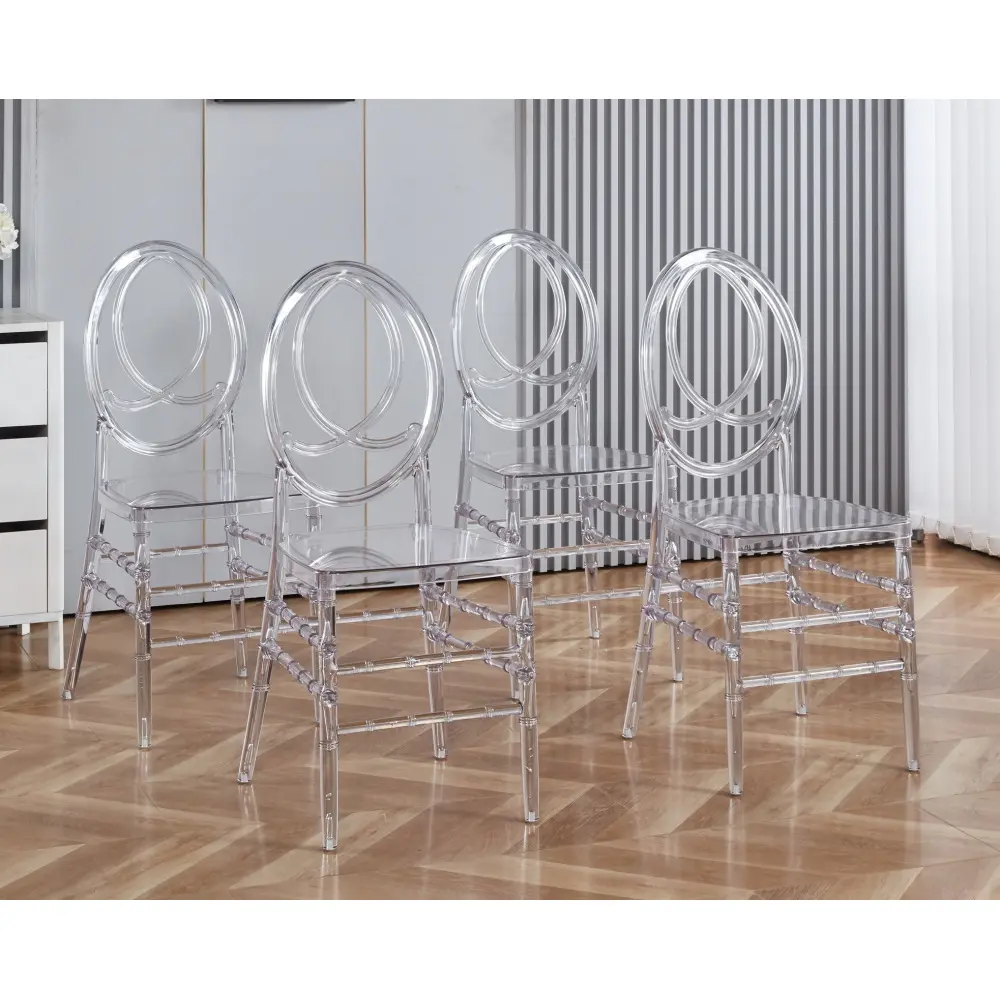 Aesthetic Style Stacking Chairs - Set of 4 Indoor Plastic Seat Chairs for Wedding & Dining Use