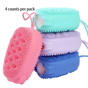 4 counts per pack，Silicone Soft Bristle Body Brush Set, Deep Cleaning Exfoliating Tool, Gentle Massage Bathing Aid, Anti-Mold Antibacterial Travel Shower Scrubber