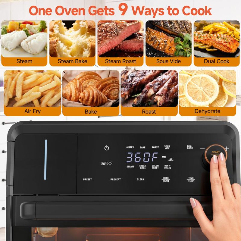 OUNIN Combi Steam Oven Countertop 16QT Capacity 11-in-1 Air Fryer Toaster Oven Combo with Bake, Steam, Roast, Dehydrate, Dual Cook, 90–430°F, Stainless Steel