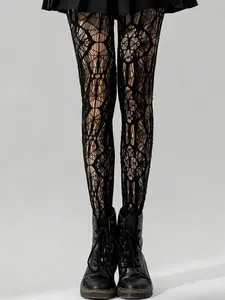 Women's Geometric Spider Web Pattern Pantyhose, Dark Style Seamless Stocking, Comfortable & Stylish Leggings for Daily Wear