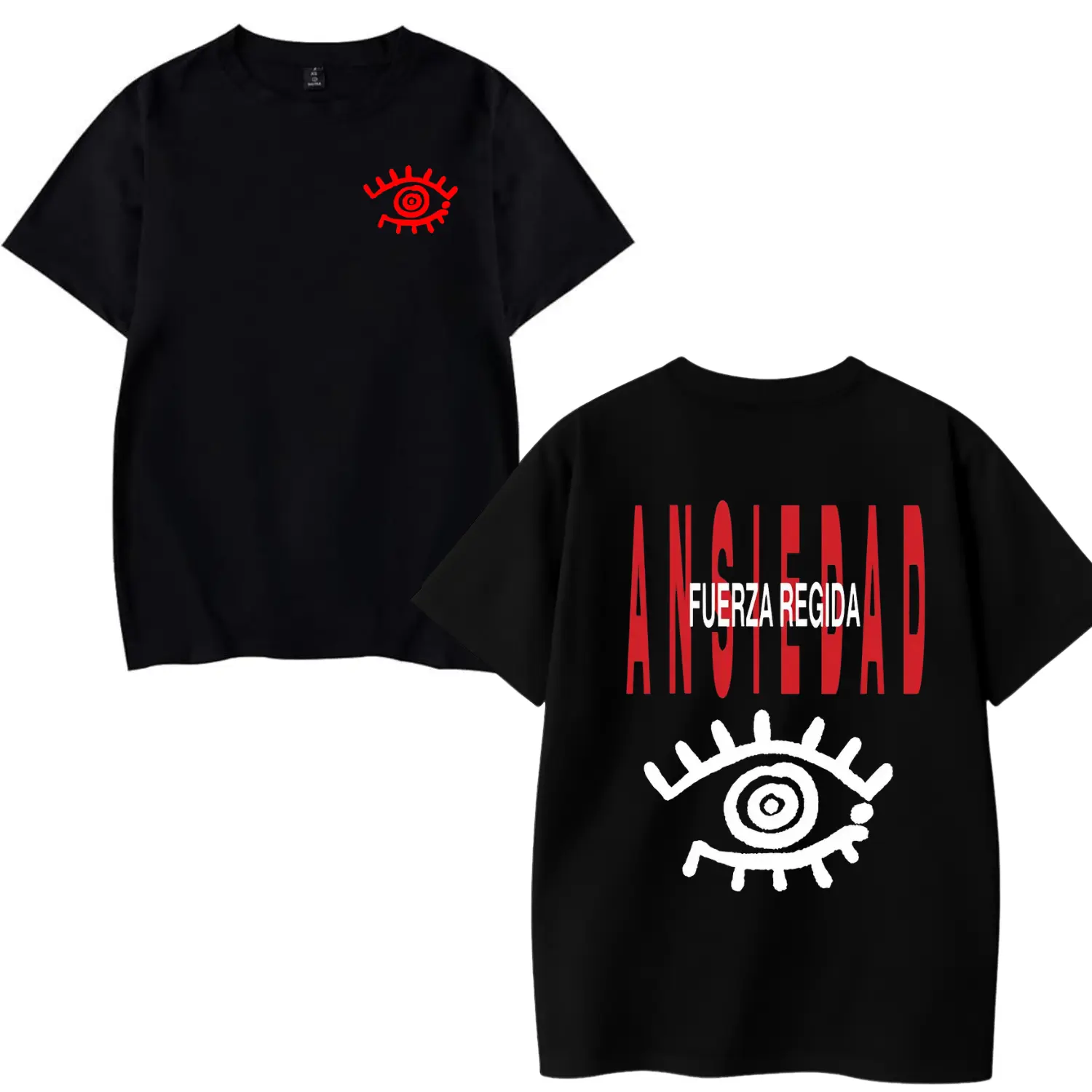 Fuerza Regida Ansiedad Tour 2 Sides Classic Soft Cotton Crewneck T-Shirt for Men – Bold Eye Design, Perfect for Music Fans and Trendsetters Black StreetwearTrendyTee, VintageTee, CoolTshirt, FunnyTshirt