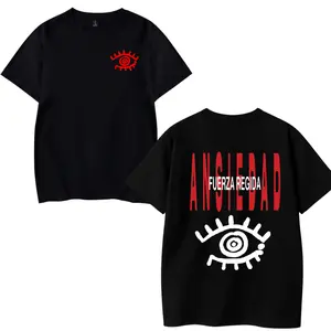 Fuerza Regida Ansiedad Tour 2 Sides Classic Soft Cotton Crewneck T-Shirt for Men – Bold Eye Design, Perfect for Music Fans and Trendsetters Black Streetwear