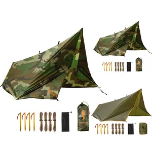 Camping Tarp Waterproof 3m x 3.2m Large Hammock Tent Tarp Portable Tarpaulin Anti-UV Shelter Sun Block Sunshade Awning for Camping Hiking Traveling Outdoor Sports (Camouflage with Nails) ez  cube