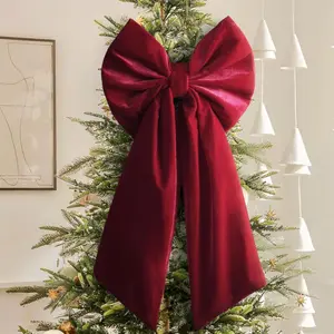 Christmas Decorations, 90X45cm Large Red Velvet Christmas Bow, Burgundy Ribbon Gift Bow, Indoor Xmas Decorations