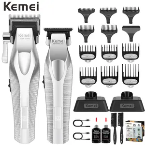 KEMEI KM-1798 and 3023-702 Professional Hair Clipper and Beard Trimmer for Men, Cordless, USB Rechargeable, LED Display, Ceramic & DLC Blades, Perfect Holiday Gift for Barbers and Home Use