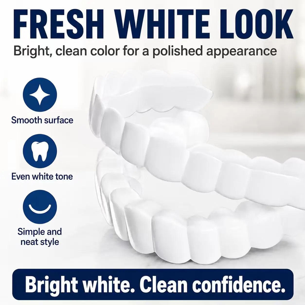 3-Piece Snap-On Teeth Veneers Set (Upper + Lower + Storage Case) - Instant Bright White Smile Cover for Photos & Events, Reusable Cosmetic Dentures