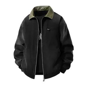 Men’s Patchwork Contrast Color Lapel Jacket, Vintage Workwear Style, Loose Fit, Versatile Casual Top