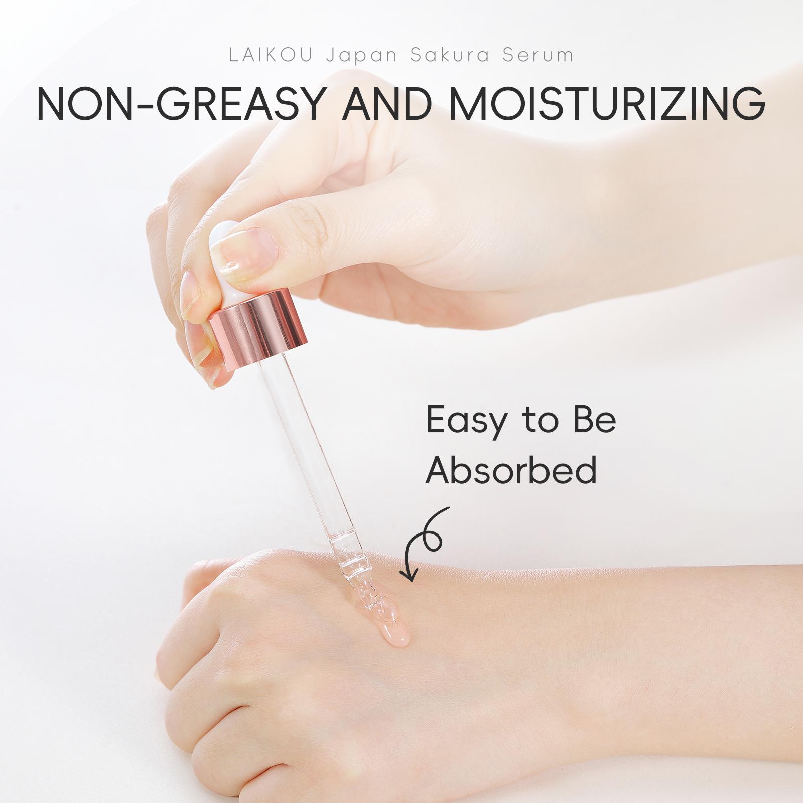 LAIKOU Japan Sakura Serum 30ml , Day & Night Use with Sakura Extract, Niacinamide & Hyaluronic Acid, Lightweight Fast Absorbing for Hydrated Glowing Skin