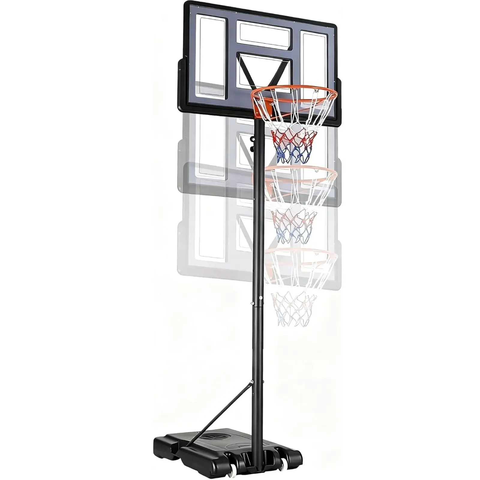 MAMIZO 44in Portable Basketball Hoop Outdoor, 4.4-10ft Height Adjustable Basketball Goal System with PVC Backboard & Wheels, for Driveway Backyard Indoor Outdoor Use
