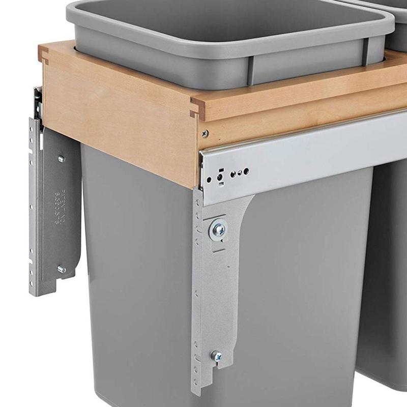 Rev-A-Shelf Double Pull Out Top Mount Trash Can 27 Qt, Grey, 4WCTM-15BBSCDM2