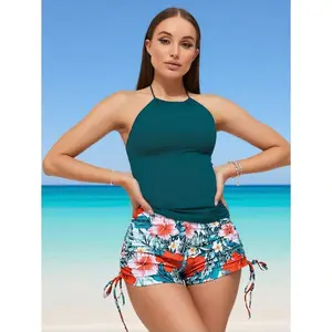 Tankini Swimsuit Women - Neck 2 Piece Bathing Suit With Shorts 2024 Halter Top Tummy Control Swimwear Beach Vacation