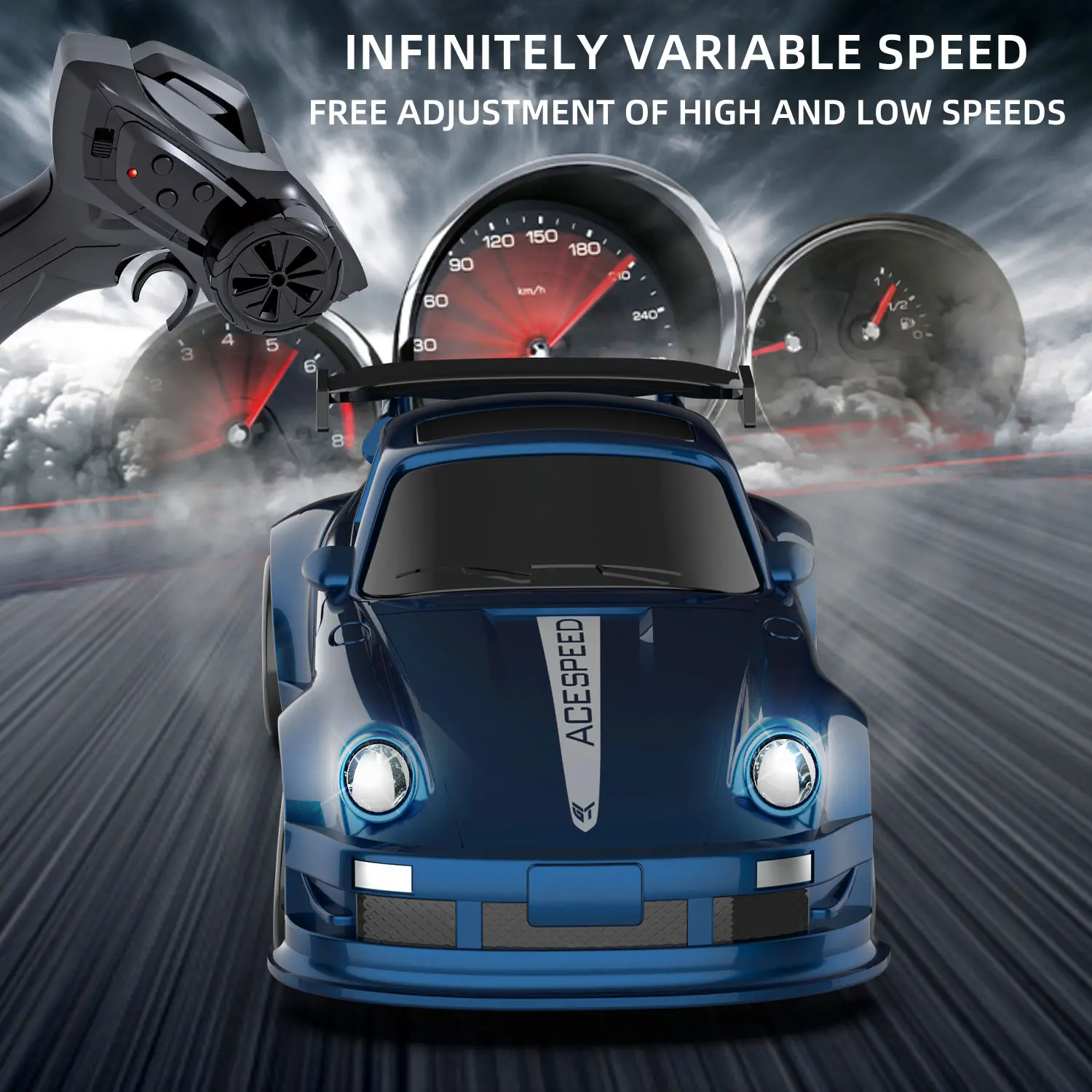 1/64 Mini RC Drift Car, 4WD High-Speed Full-Proportional Remote Control Sports Car with Steering Servo, Ship out of CA, LED Lights, USB Rechargeable, Desktop Entertainment Toy, for Kids and Adults