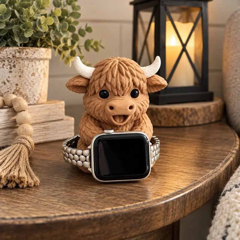 Cute Highland Cow Watch Stand, Fashion Watch Accessory for Dressers, Nightstands