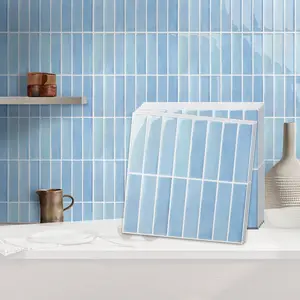 Commomy Peel and Stick Tile 10 Pcs of 12'' x 12'' Vertical 3D Self-Adhesive Backsplash for Kitchen Bathroom Interior Wall Tile Glossy Surface