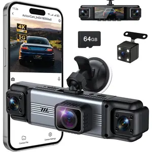 4  360? Dash Cam Front Rear Inside & Left Right 4K+1080P*3 FHD  Camera, 5GHz WiFi & App Control 8 IR Lamps Night Vision 24H Parking Mode, G-Sensor, Loop Recording, Includes 64GB (Gunmetal)