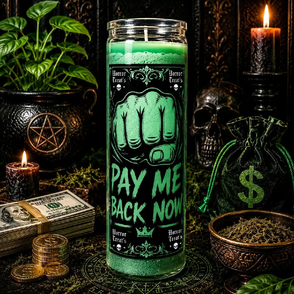 Pay Me Back Now Ritual Candle Green Color Ideal for Those Who Own You Anything Unscented