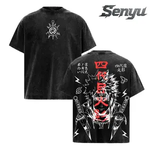 Minato Namikaze "Fourth Hokage" Father Naruto V2 Anime Printed T-Shirt Washed Unisex Streetwear Naruto Merch Gift For Naruto Fan Minato Fan  Shortsleeve Tropical Crewneck Tshirt Man Top Menswear  Casual