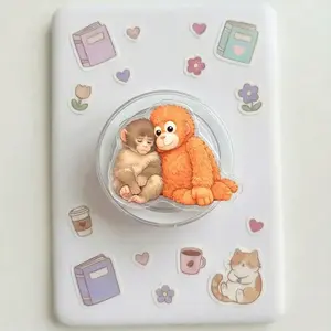 Magnetic Phone Grip Team Punch Magnetic Phone Grip Baby Monkey Leaning Plush, Kindle Holder Magsafe Compatible Cozy Aesthetic High-quality Print Removable Gift for Readers