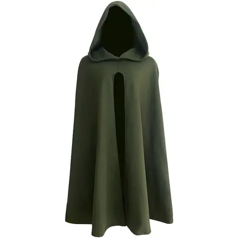 Men's Green Medieval Hooded Cloak - Wool Fabric, Durable Plain Design, 100cm/39.4in Length, Gothic Clothes, Medieval Dress, Halloween Wizard Costume, Cold Wash, Do Not Bleach, Full-Length Cape, Menswear Gothic Party Accessory (TikTok Shop Black Friday-2)