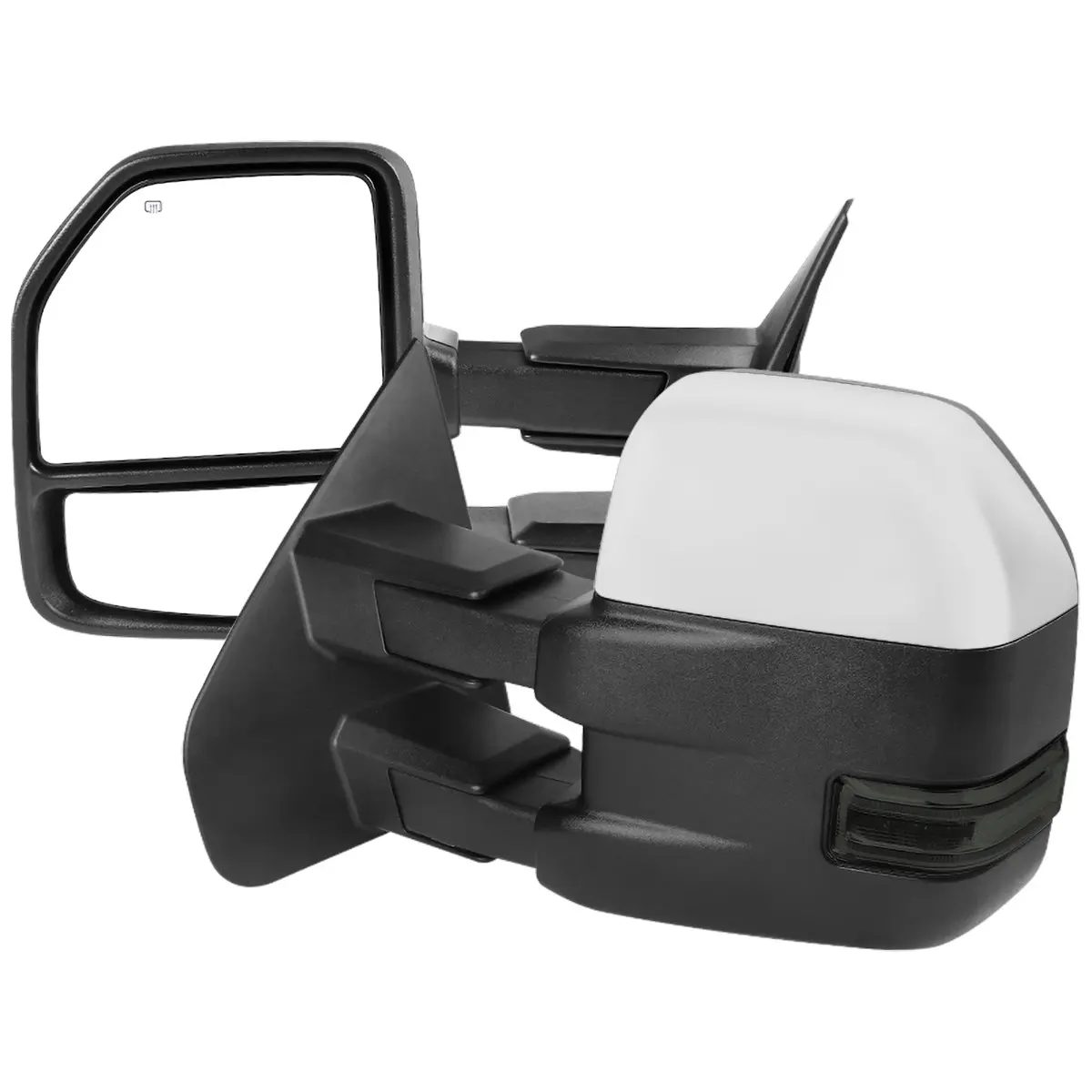 2007-2014 Ford F-150 Chrome Power Adjustable, Heated, & Manual Extendable Towing Mirrors w/ Smoked Lens LED Turn Signal & Puddle Lights