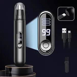 Nose Hair Trimmer for Men Women, Rechargeable Trimmer, Painless Eyebrow Facial Hair Shaver, LED Display Nose Clipper, Waterproof Dual Edge Blades Clipper for Easy Cleaning