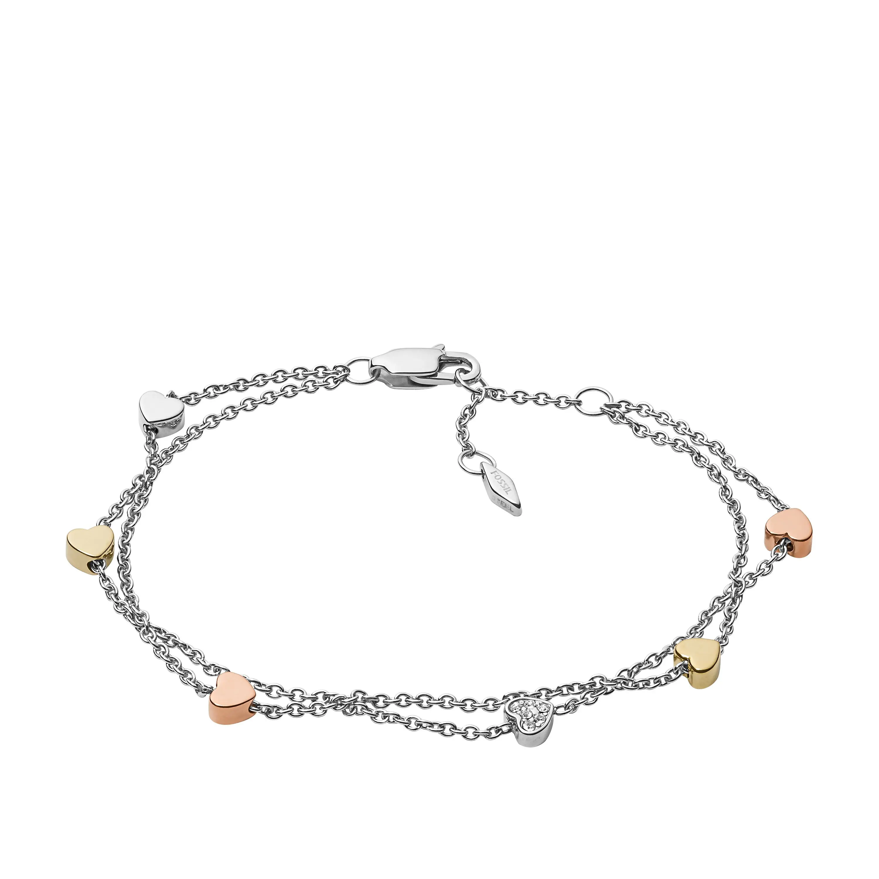 Fossil Women's Sutton Heart Tri-Tone Steel Double-Chain Bracelet