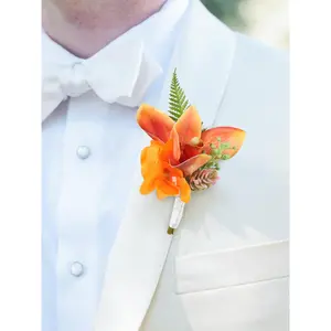 Rinlong Boutonniere Tropical Orange Orchid