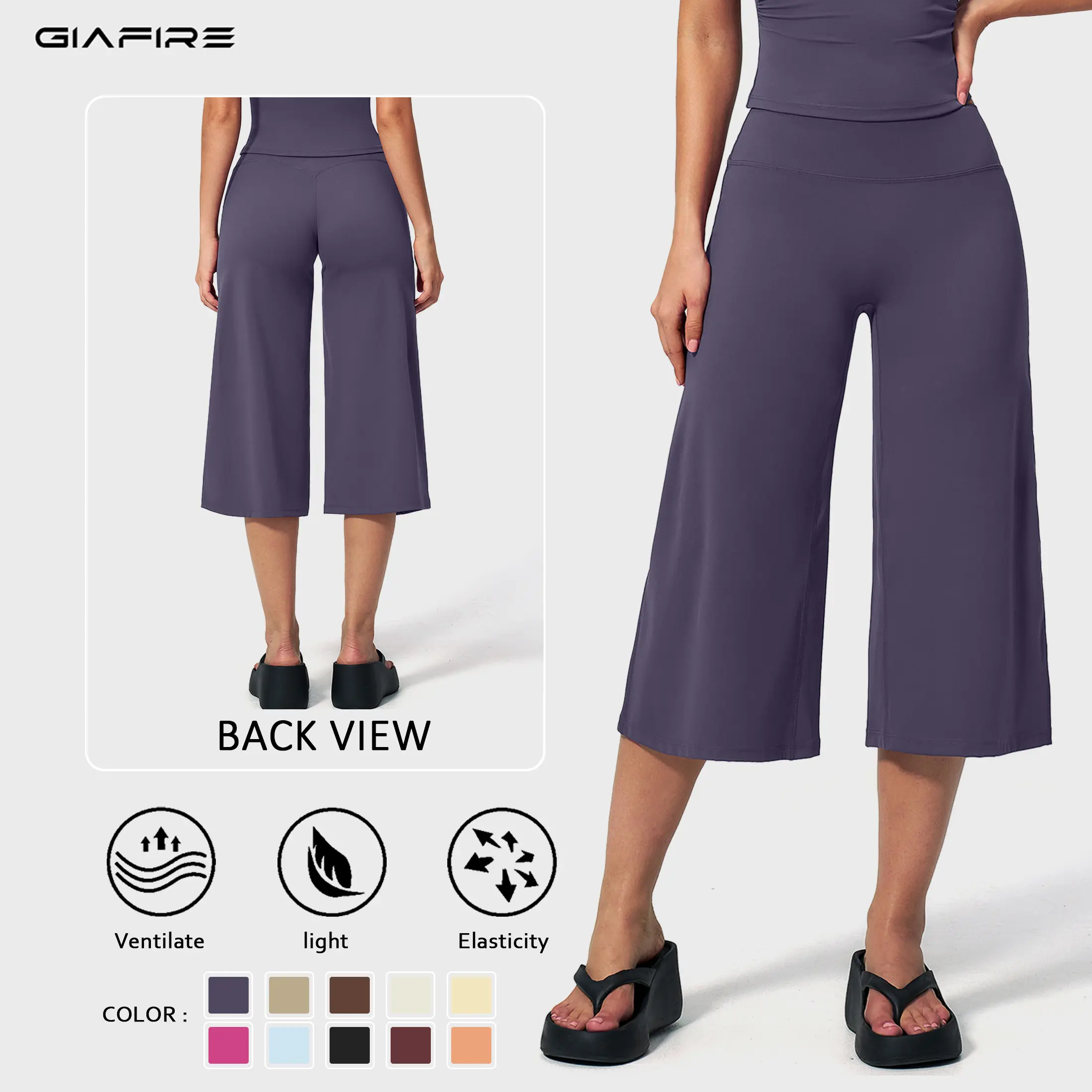 GIAFIRE High-Waist Wide-Leg Three-Quarter Yoga Shorts – Stretch Fabric, Butt-Lifting Design for Fitness and Casual Wear; Suitable for Fitness, Casual, and Sports Use
