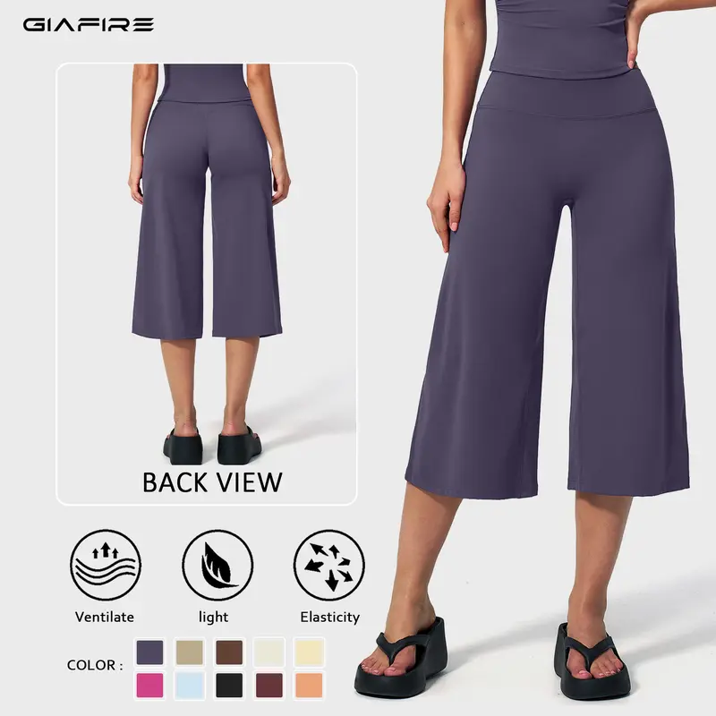 GIAFIRE High-Waist Wide-Leg Three-Quarter Yoga Shorts – Stretch Fabric, Butt-Lifting Design for Fitness and Casual Wear; Suitable for Fitness, Casual, and Sports Use