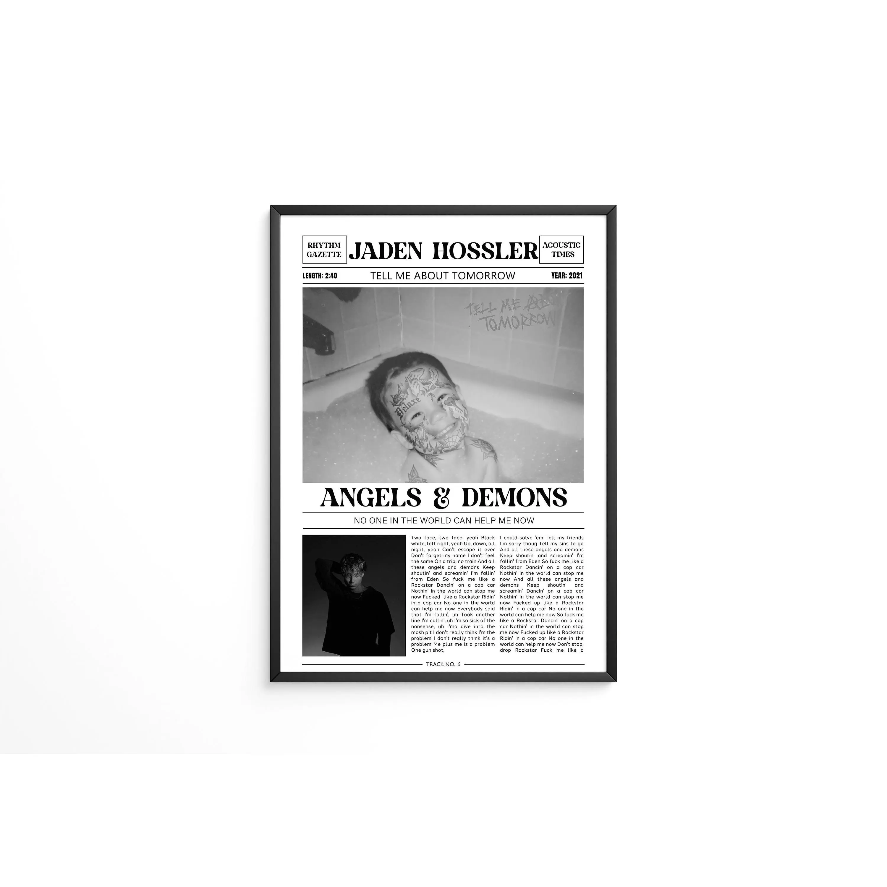 Jaden Hossler Retro Newspaper Poster No Frame / Angels & Demons Poster / Lyrics Print / Tell Me About Tomorrow Poster / Music Gift