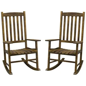 SEGAWE Set of 2 Porch Rocker High Back Wood Rocking Chair Durable Hardwood Construction Quick Assembly & Easy Maintenance, Natural Wood