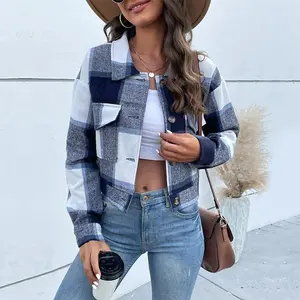 Flannels for Women Cropped Shacket Jacket Fashion Plaid Button Down Shirt  Fall Coat Tops Womenswear Style