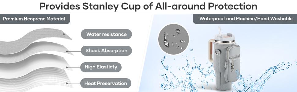 Water Bottle Carrier Bag for Stanley Quencher 40/30oz with Adjustable Shoulder & Hand Strap Phone Holder Pockets Neoprene Waterproof Shock-Absorbing Cup Drinkware