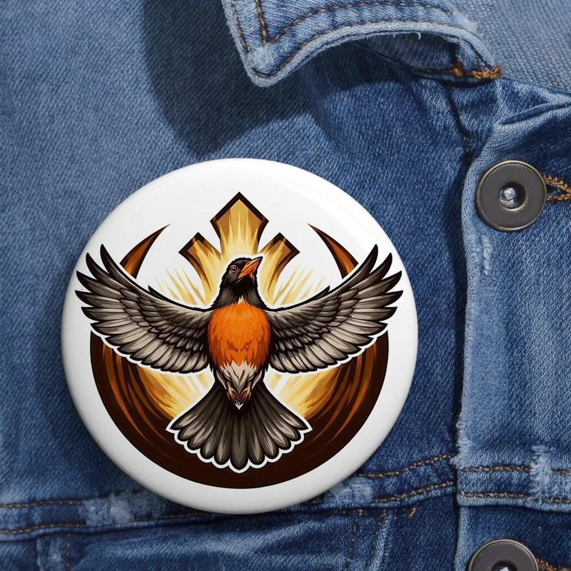 Michgan Bird Logo Button Pin – Colorful Star Graphic Badge for Jackets & Bags