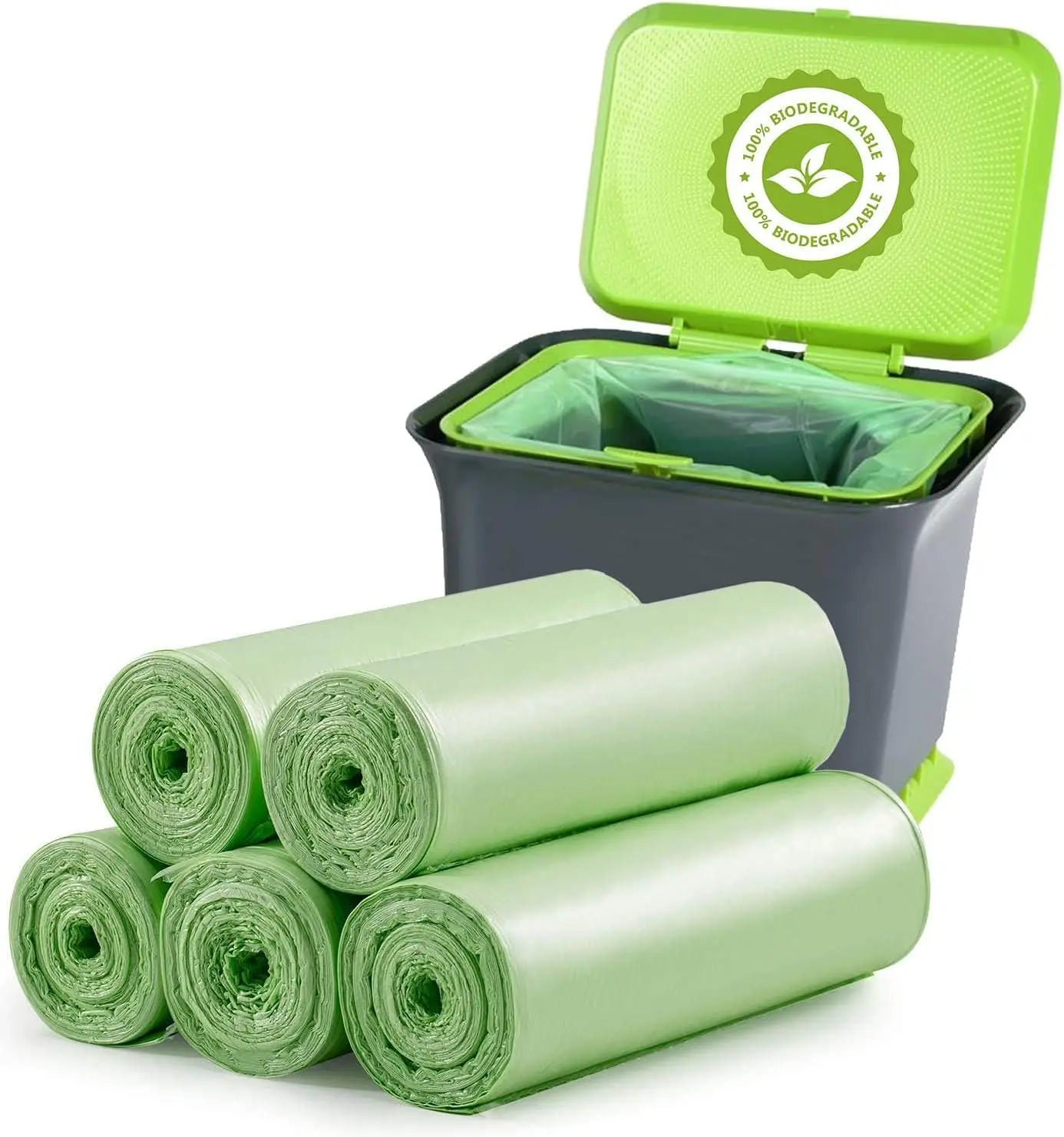 1.2 Gallon Small Biodegradable Trash Bags – 120 Count Mini 5L Compost Garbage Bags for Bathroom, Kitchen, Office & Pet Waste – Green, Eco-Friendly Bin Liners Lightweight Plastic Cleaning Disposable