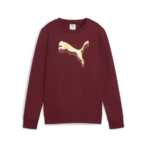 PUMA Womens Essentials Metallic Crew Neck Long Sleeve Casual Tops Casual - Red