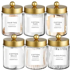 Cotton Swab Storage Jar, Plastic Jar, 8oz Apothecary Jar Container for Vanity Makeup Countertop Organizer Storage, Bathroom Canister Accessories Set for Cotton Swab, Ball, Pads, Floss, Bathroom Decoration Supplies, Bathroom Essentials Accessories