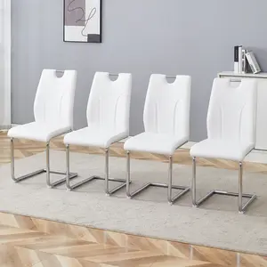 Set of 4 Modern Upholstered Dining Chairs, PU Padded Side Chairs with Chrome Metal Legs, 58×58×45cm Package Size for Kitchen Bedroom Living Room Home Use