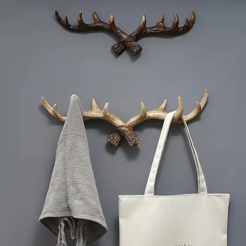 Rustic Resin Deer Antler Wall Hooks, Festive Winter Holiday Decor, Coat and Key Hanger, Creative Entryway Wall Art, Halloween Christmas Decor