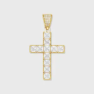 Cross Pendant - Princess Diamond Cut 14K Gold Plated